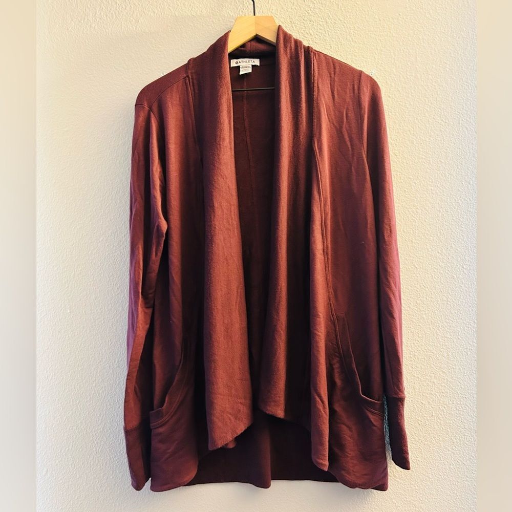 Athleta Draped Open-Front Cardigan in Burgundy